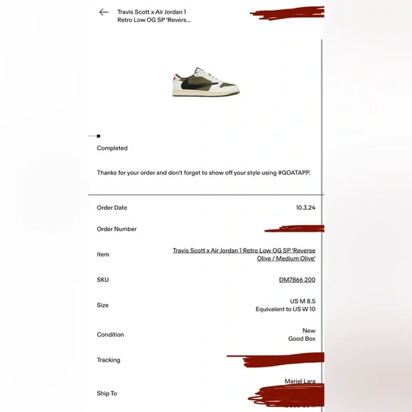 Travis Scott X Nike Air Jordan 1 Retro Low ‘Reverse Olive’ | Size 8.5 Men - Picture 6 of 6